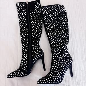 Lauren Lorraine Haddie Black Studded Boots 6.5 New! Heels.‎